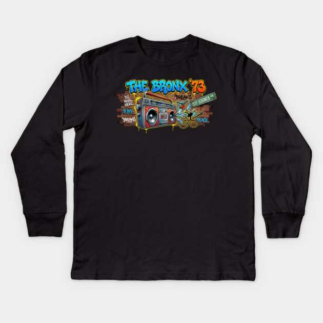 The Birth of Hip Hop – The Bronx ’73 & 1520 Sedgwick Ave Kids Long Sleeve T-Shirt by UrbanLifeApparel