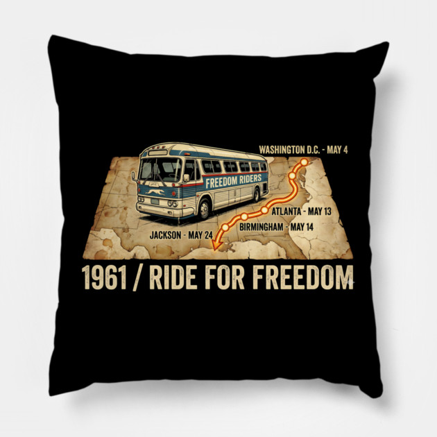 1961 Freedom Riders – Ride For Freedom Civil Rights Bus Pillow by UrbanLifeApparel