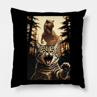 Cat Dinosaur Gift for Women, Men & Kids, Scared Cat Selfie with Dinosaur Pillow