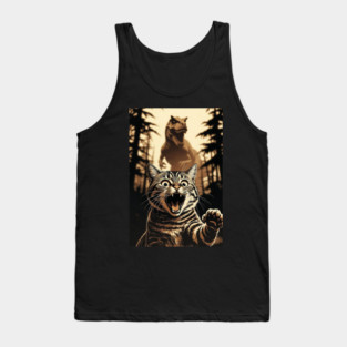 Cat Dinosaur Gift for Women, Men & Kids, Scared Cat Selfie with Dinosaur Tank Top