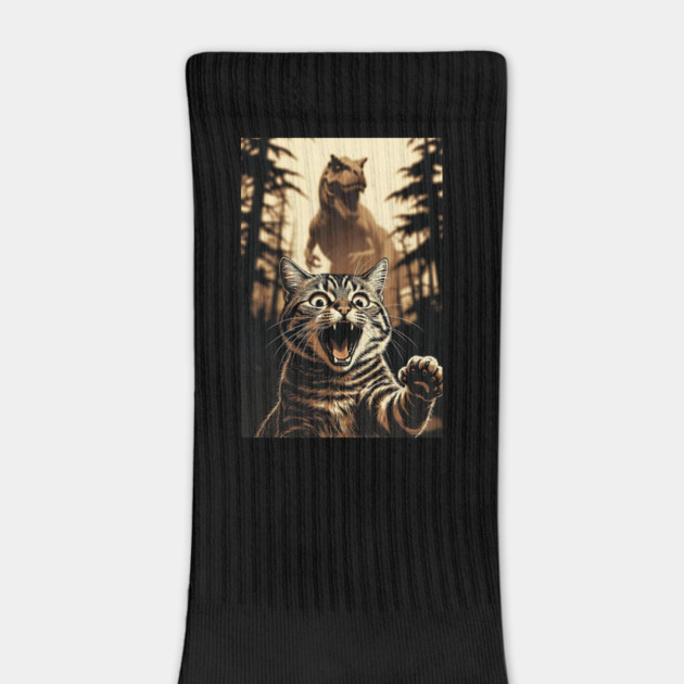 Cat Dinosaur Gift for Women, Men & Kids, Scared Cat Selfie with Dinosaur by Pixel Threads 