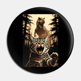 Cat Dinosaur Gift for Women, Men & Kids, Scared Cat Selfie with Dinosaur Pin