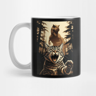 Cat Dinosaur Gift for Women, Men & Kids, Scared Cat Selfie with Dinosaur Mug