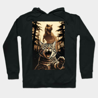 Cat Dinosaur Gift for Women, Men & Kids, Scared Cat Selfie with Dinosaur Hoodie