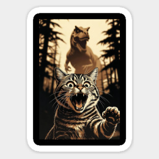 Cat Dinosaur Gift for Women, Men & Kids, Scared Cat Selfie with Dinosaur Magnet