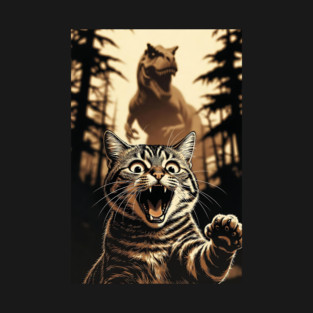 Cat Dinosaur Gift for Women, Men & Kids, Scared Cat Selfie with Dinosaur T-Shirt
