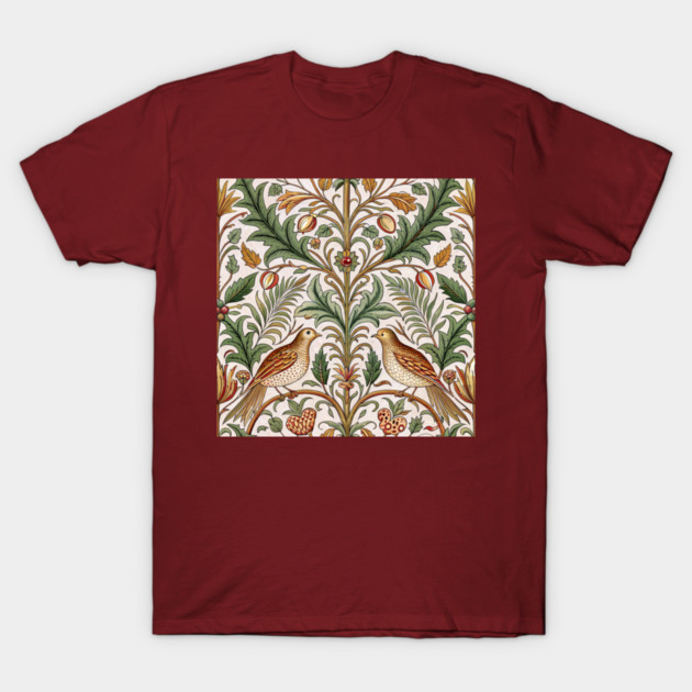 Vintage Birds and Foliage Pattern – Arts and Crafts Inspired  Design T-Shirt by DonWillisJrArt