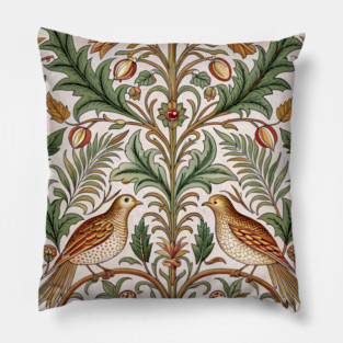 Vintage Birds and Foliage Pattern – Arts and Crafts Inspired  Design Pillow