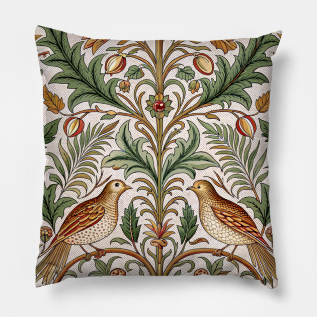 Vintage Birds and Foliage Pattern – Arts and Crafts Inspired  Design Pillow by DonWillisJrArt