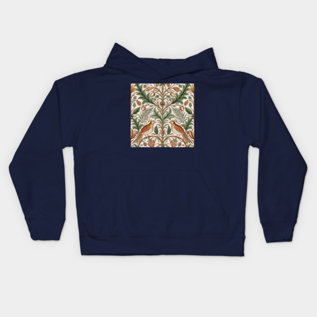 Vintage Birds and Foliage Pattern – Arts and Crafts Inspired  Design Kids Hoodie by DonWillisJrArt