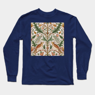 Vintage Birds and Foliage Pattern – Arts and Crafts Inspired  Design Long Sleeve T-Shirt