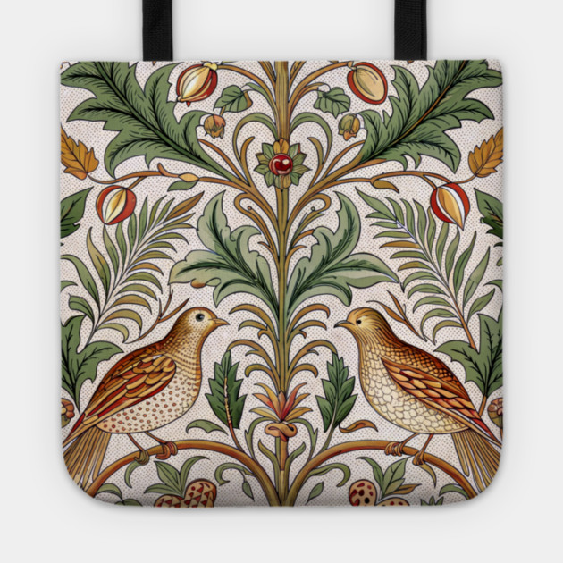 Vintage Birds and Foliage Pattern – Arts and Crafts Inspired  Design Tote by DonWillisJrArt