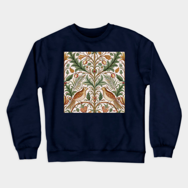 Vintage Birds and Foliage Pattern – Arts and Crafts Inspired  Design Crewneck Sweatshirt by DonWillisJrArt