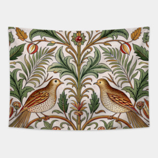 Vintage Birds and Foliage Pattern – Arts and Crafts Inspired  Design Tapestry