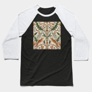 Vintage Birds and Foliage Pattern – Arts and Crafts Inspired  Design Baseball T-Shirt
