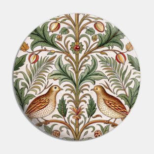Vintage Birds and Foliage Pattern – Arts and Crafts Inspired  Design Pin