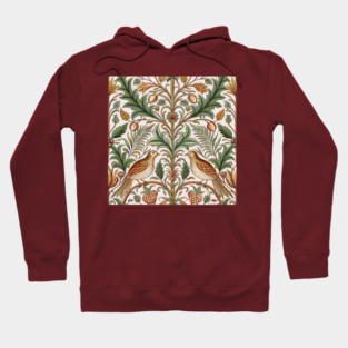 Vintage Birds and Foliage Pattern – Arts and Crafts Inspired  Design Hoodie
