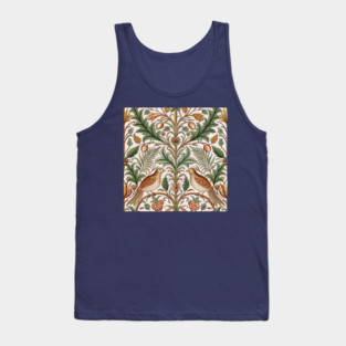 Vintage Birds and Foliage Pattern – Arts and Crafts Inspired  Design Tank Top