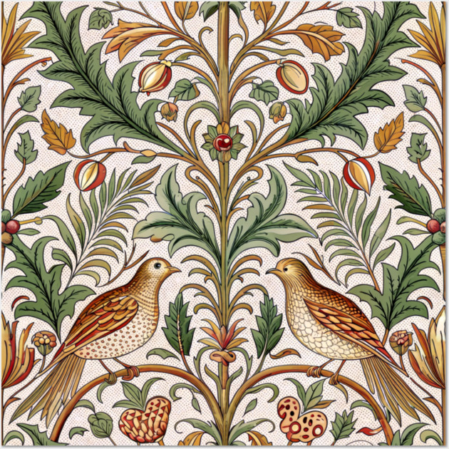 Vintage Birds and Foliage Pattern – Arts and Crafts Inspired  Design Wall Art by DonWillisJrArt