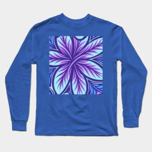 Electric Blue and Purple Abstract Swirly Pattern Long Sleeve T-Shirt