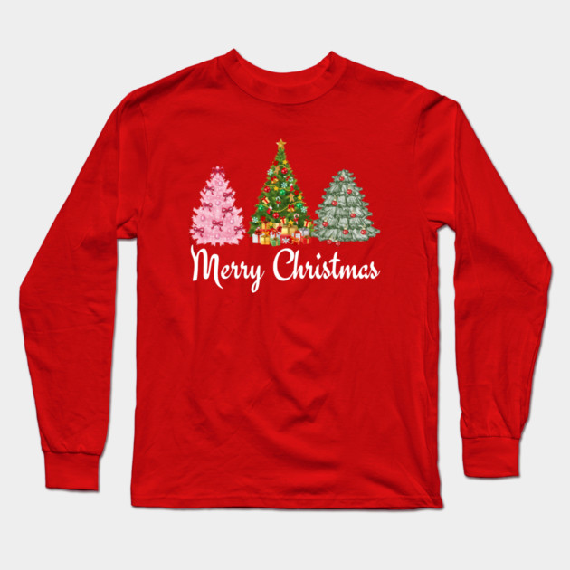 Merry Christmas Tree Long Sleeve T-Shirt by Creatifly Graphic Tees