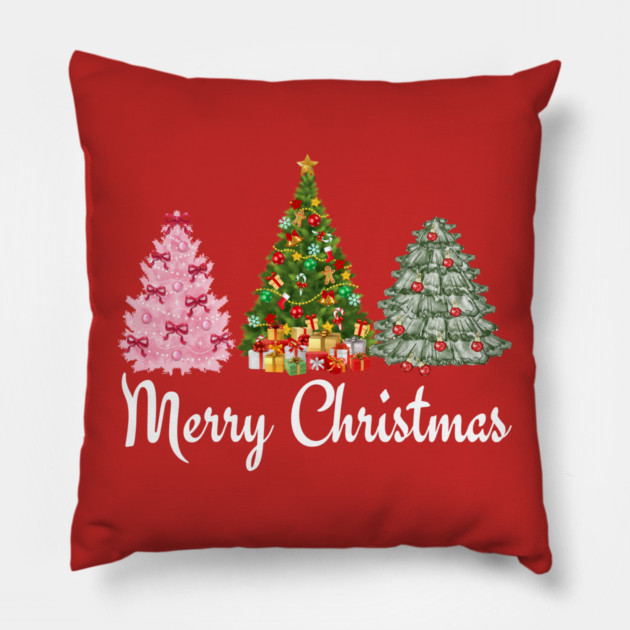 Merry Christmas Tree Pillow by Creatifly Graphic Tees