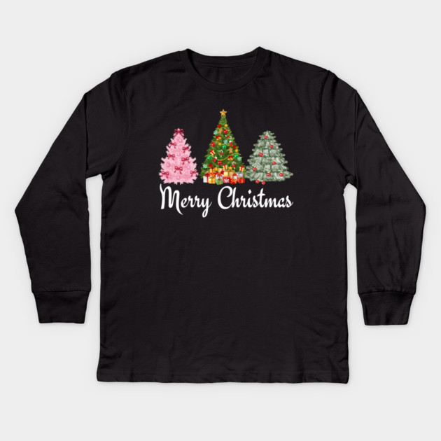 Merry Christmas Tree Kids Long Sleeve T-Shirt by Creatifly Graphic Tees