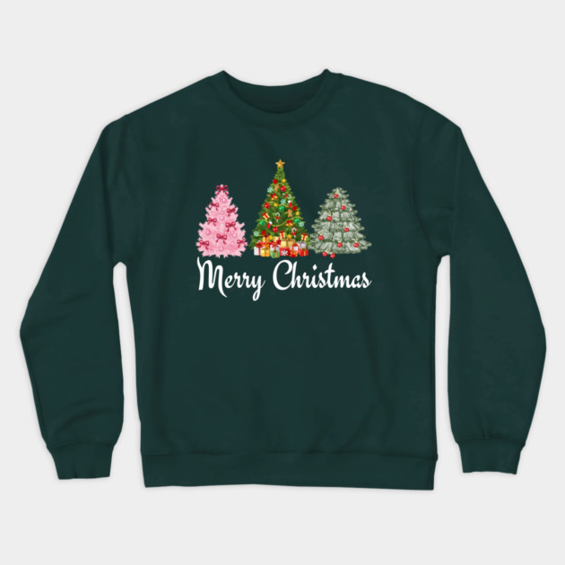 Merry Christmas Tree Crewneck Sweatshirt by Creatifly Graphic Tees
