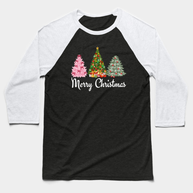 Merry Christmas Tree Baseball T-Shirt by Creatifly Graphic Tees