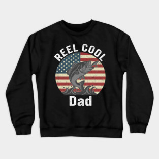 Reel Cool Dad American Flag Fishing Father's Day Crewneck Sweatshirt