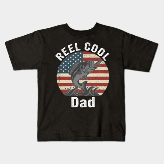 Reel Cool Dad American Flag Fishing Father's Day Kids T-Shirt by ArtistTee ⭐⭐⭐⭐⭐