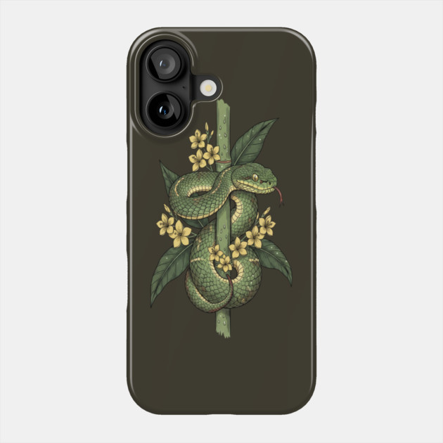 Bamboo Pit Viper Jungle Blossoms Vintage Art Phone Case by BirdsnStuff