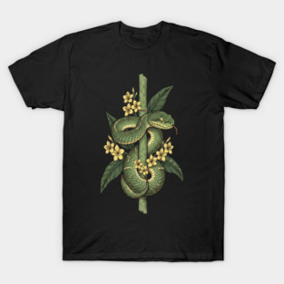 Bamboo Pit Viper Jungle Blossoms Vintage Art T-Shirt