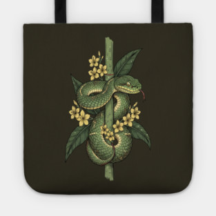 Bamboo Pit Viper Jungle Blossoms Vintage Art Tote