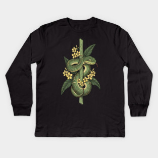 Bamboo Pit Viper Jungle Blossoms Vintage Art Kids Long Sleeve T-Shirt
