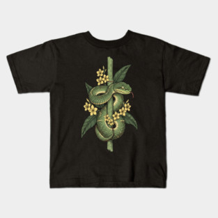 Bamboo Pit Viper Jungle Blossoms Vintage Art Kids T-Shirt