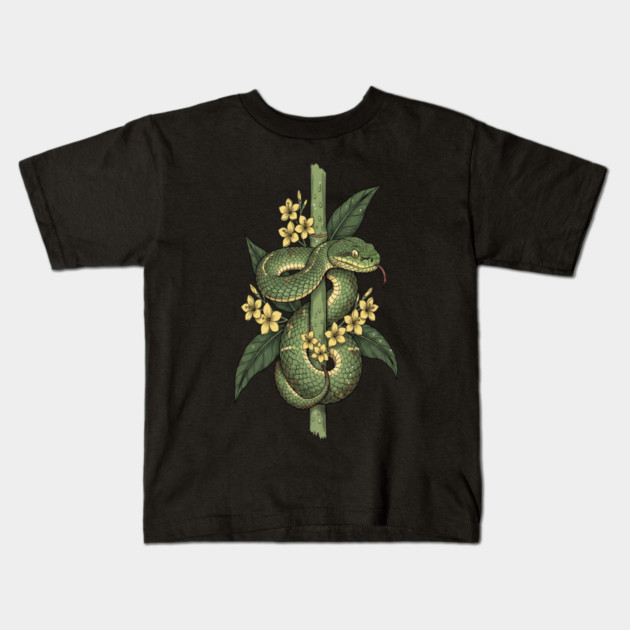Bamboo Pit Viper Jungle Blossoms Vintage Art Kids T-Shirt by BirdsnStuff