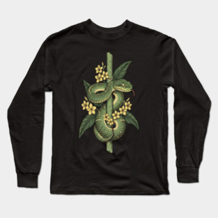 Bamboo Pit Viper Jungle Blossoms Vintage Art Long Sleeve T-Shirt