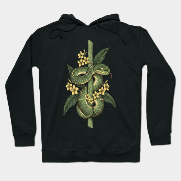 Bamboo Pit Viper Jungle Blossoms Vintage Art Hoodie by BirdsnStuff