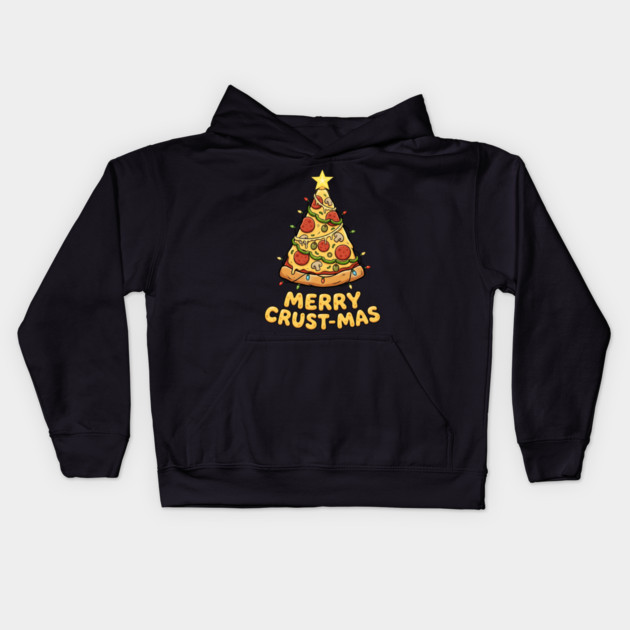 Merry Crustmas Pizza Christmas Tree Lights Kids Hoodie by Creatifly Graphic Tees