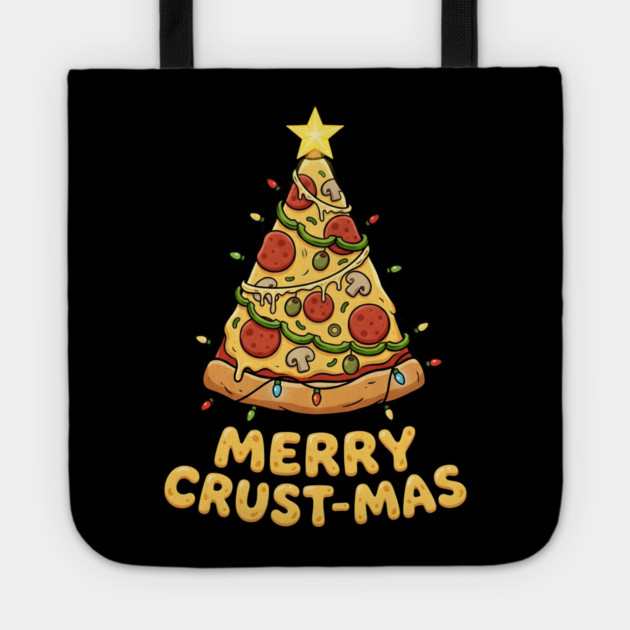 Merry Crustmas Pizza Christmas Tree Lights Tote by Creatifly Graphic Tees