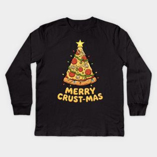 Merry Crustmas Pizza Christmas Tree Lights Kids Long Sleeve T-Shirt