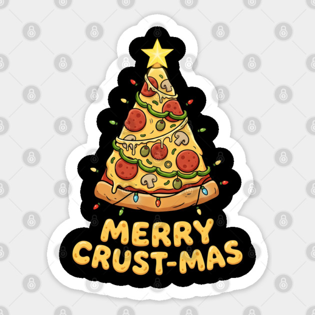 Merry Crustmas Pizza Christmas Tree Lights Sticker by Creatifly Graphic Tees