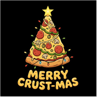Merry Crustmas Pizza Christmas Tree Lights Posters and Art