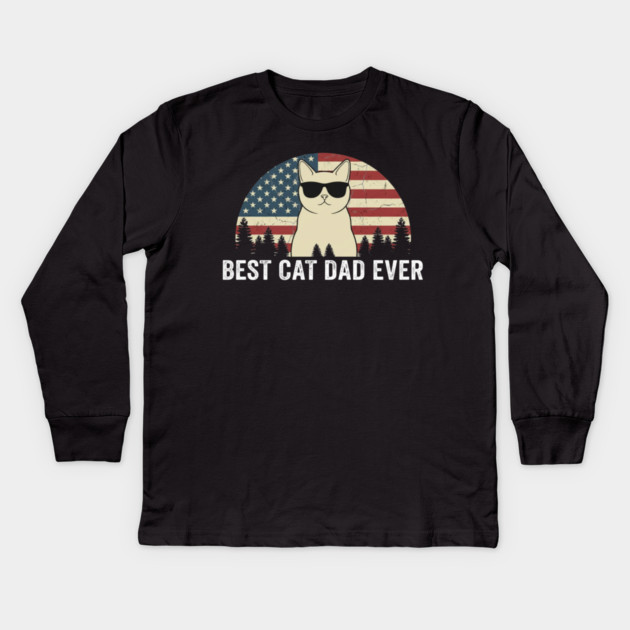 Best Cat Dad Ever Patriotic Cat American Flag Kids Long Sleeve T-Shirt by ArtistTee ⭐⭐⭐⭐⭐