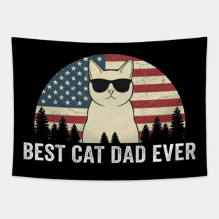 Best Cat Dad Ever Patriotic Cat American Flag Tapestry