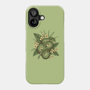 Bamboo Pit Viper With Tropical Rainforest Leaves And Yellow Blossoms Phone Case