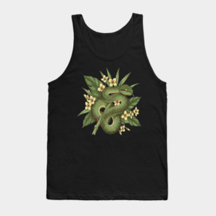 Bamboo Pit Viper With Tropical Rainforest Leaves And Yellow Blossoms Tank Top