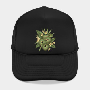 Bamboo Pit Viper With Tropical Rainforest Leaves And Yellow Blossoms Hat