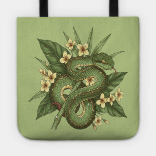 Bamboo Pit Viper With Tropical Rainforest Leaves And Yellow Blossoms Tote